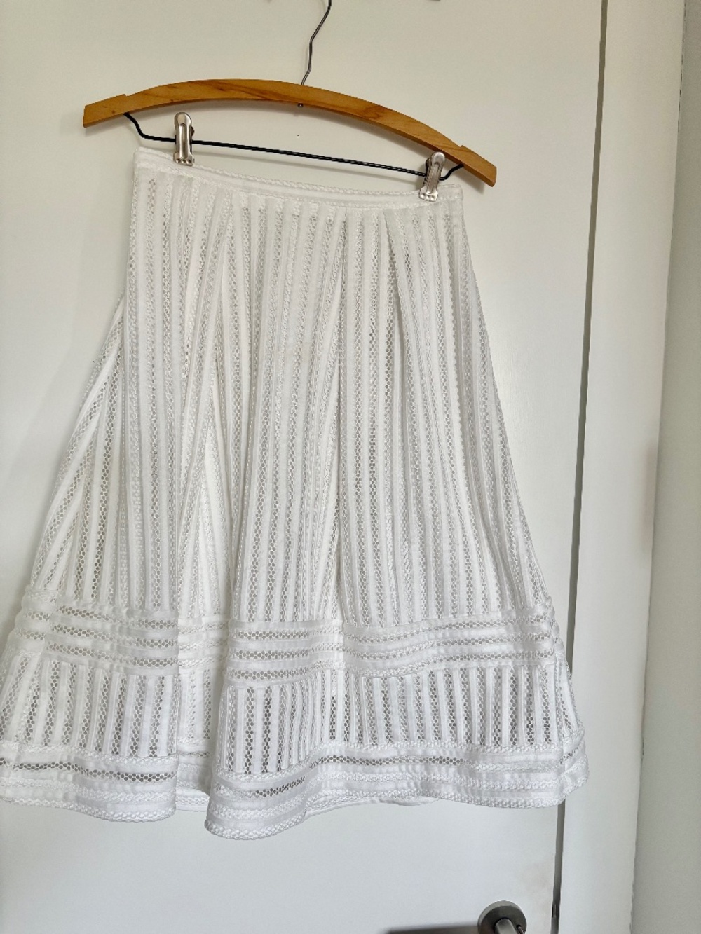 White Textured Midi A-line Skirt